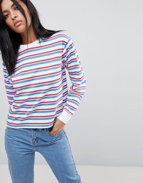 Asos - Maglia Girocollo A Maniche Lunghe A Righe - Bianco