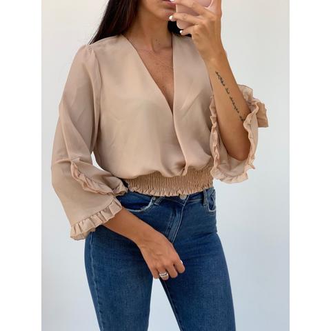 Blusa Con Dettaglio In Crepon Beige