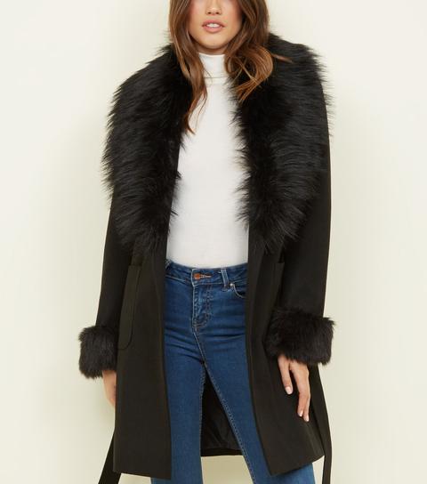 fur trim coat black