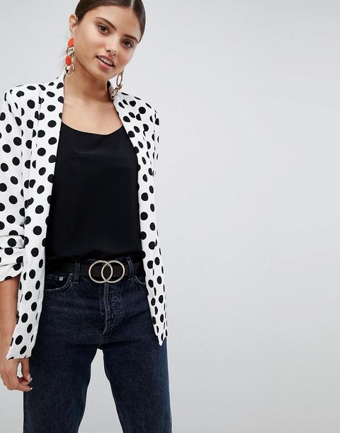 Missguided Polka Dot Gathered Sleeve Blazer - White