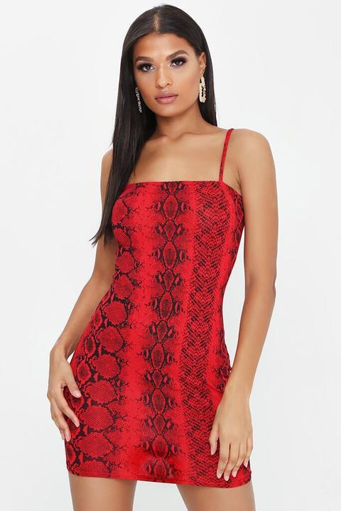 Red Snake Print Cami Bodycon Dress
