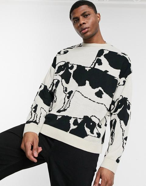 Asos Design Knitted Oversized Jumper With Cow Design-multi