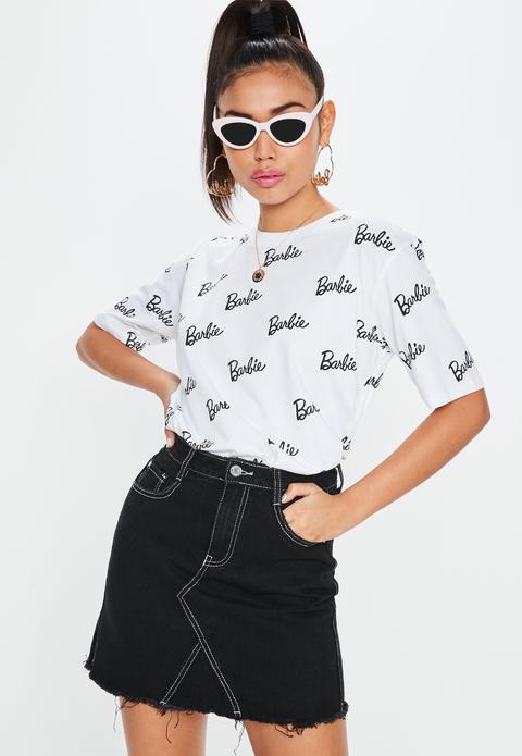 Barbie X Missguided Petite White Logo Print Tshirt