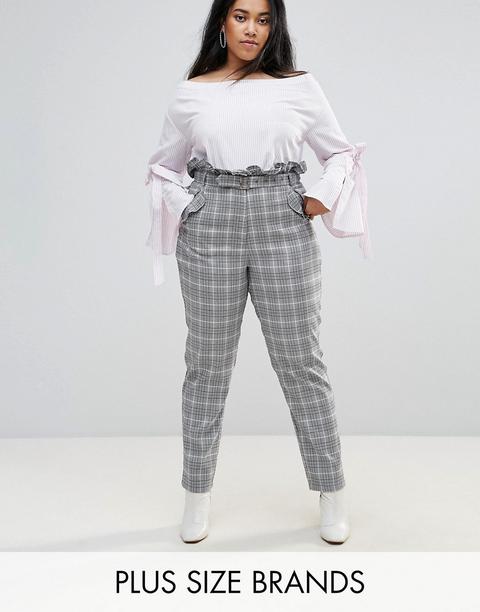 Unique 21 Hero Plus High Waist Paper Bag Trousers In Check