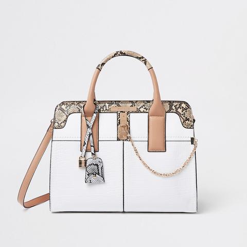 White Lock Front Croc Tote Bag