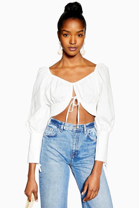 Womens Prairie Style Crop Top - Ivory, Ivory