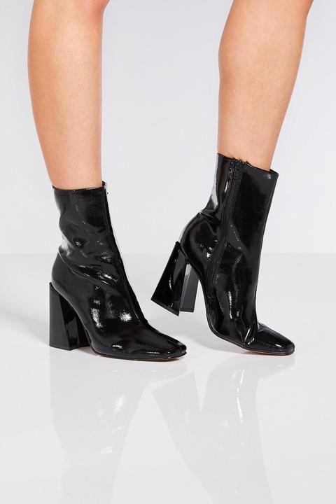 Black Patent Square Heel Ankle Boots 