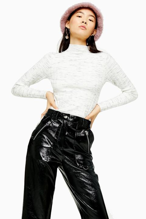 Womens Black Faux Leather Vinyl 