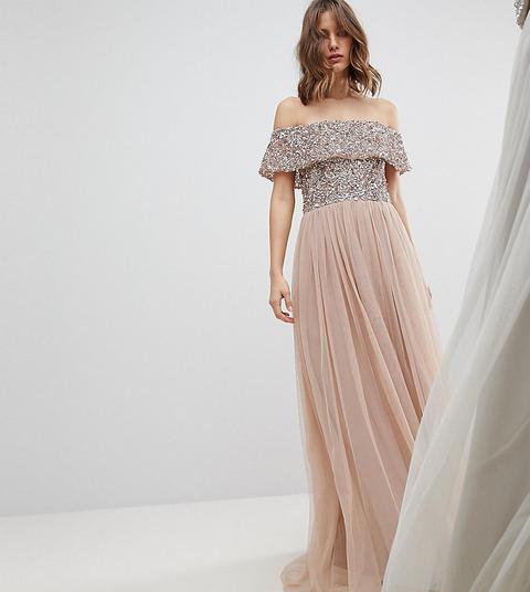 Maya - Vestito Stile Bardot Con Paillettes Sulla Parte Superiore