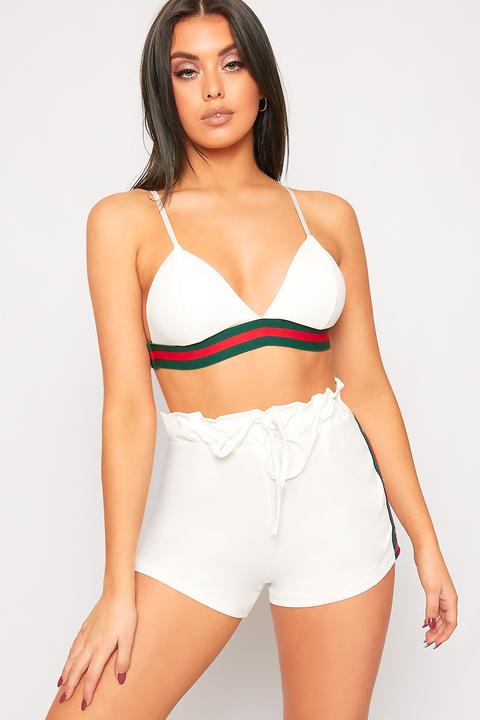 Nylah Side Striped Studded Bralet Hot Pants Co-ord - Cream