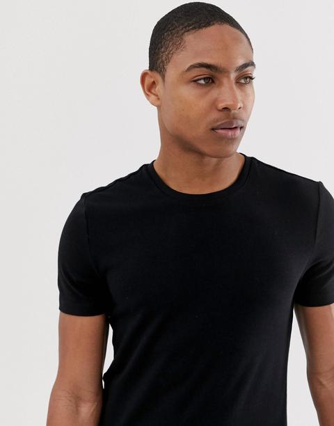 Asos Design - T-shirt Ras De Cou Moulant En Tissu Bio - Noir