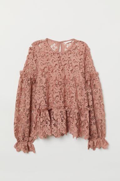 H & M - Camicetta In Pizzo Con Ricami - Rosa