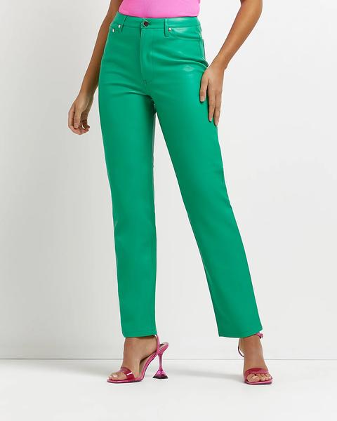 Green Faux Leather Straight Leg Trousers