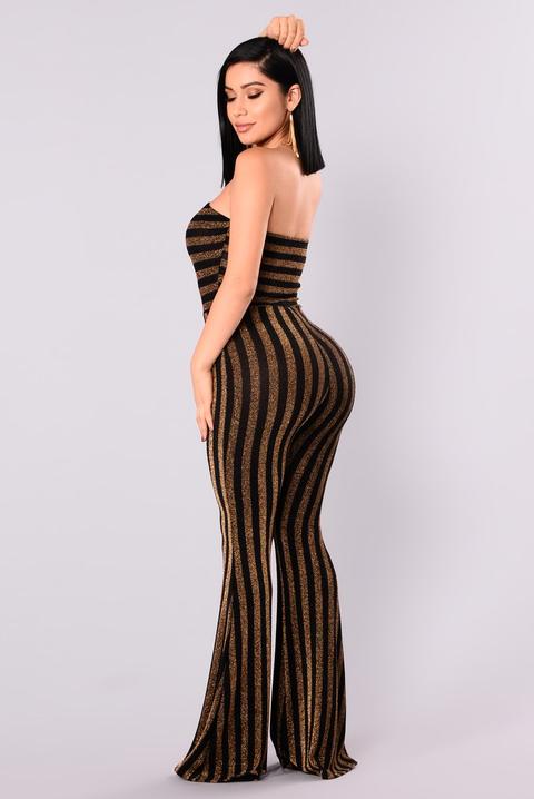 black and gold striped jumpsuit