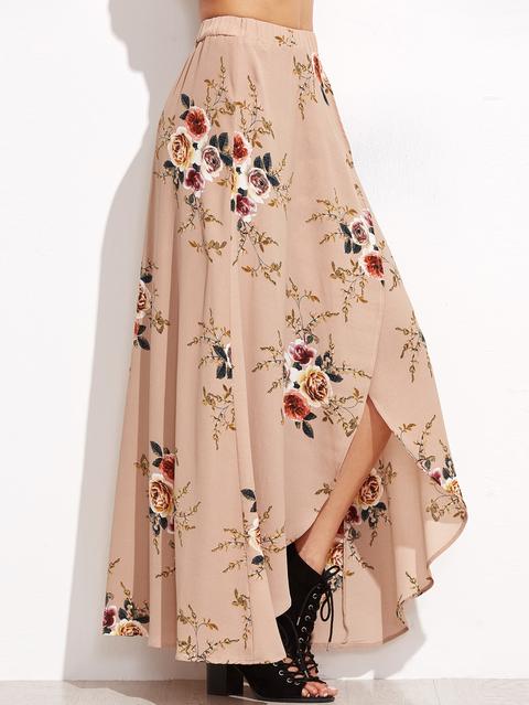 Floral Print Asymmetric Wrap Maxi Skirt