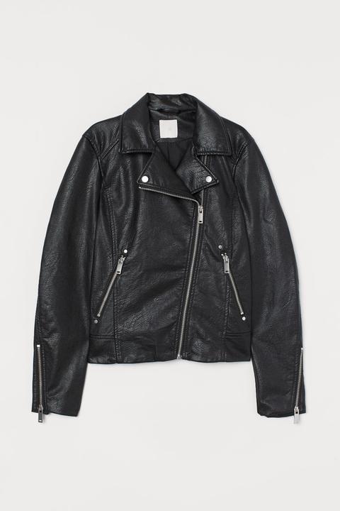 Imitation Leather Biker Jacket - Black