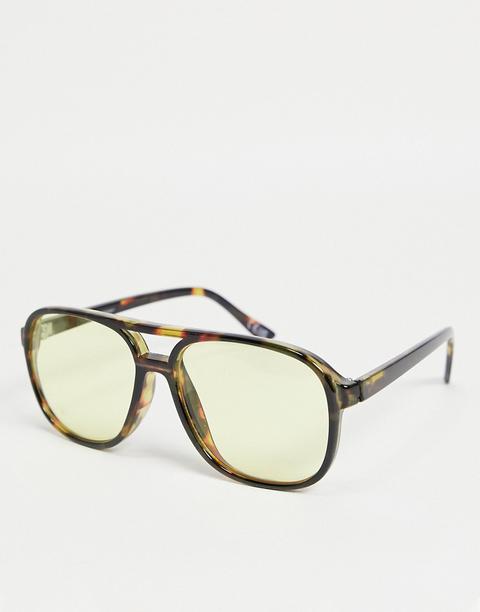 Gafas De Sol Carey Estilo Aviador Con Lentes Amarillas De Asos Design-marrón