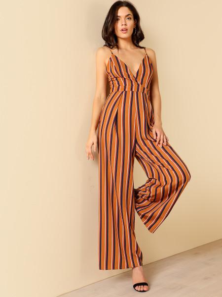 Deep V Neck Wide Leg Jumpsuit