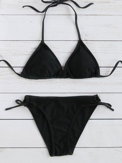 Black Side Tie Triangle Bikini Set