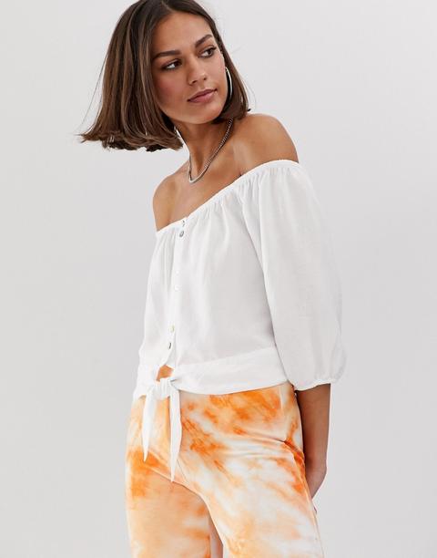 Bershka - Blusa Bianca Con Scollo Alla Bardot - Bianco