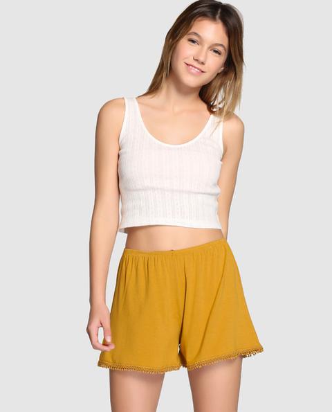 Belle&rebel - Short Fluido En Amarillo Con Puntilla