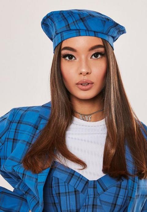 Hayden Williams X Missguided Blue Check Beret, Blue