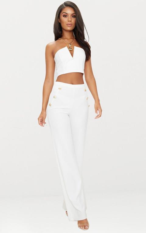 White Crepe V Bar Bandeau Crop Top