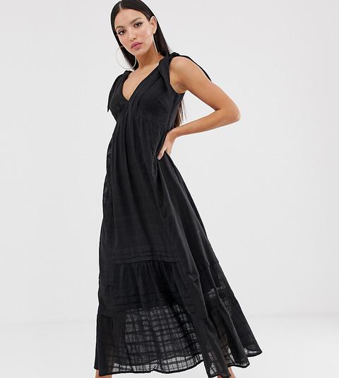 Asos Design Tall - Vestito Estivo Midi Con Scollo Profondo A Quadri - Nero