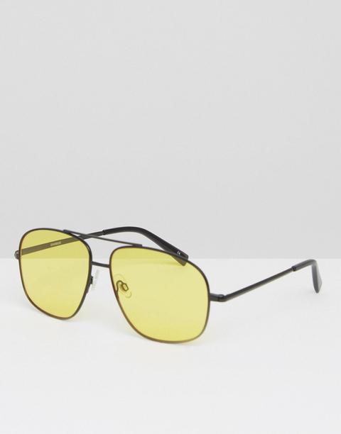 Gafas De Sol Estilo Aviador Con Montura Metálica Cuadrada En Negro Con Lentes Amarillas De Asos