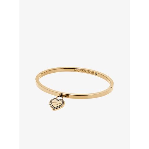 Pulsera Rígida Dorada Con Corazón Y Logotipo