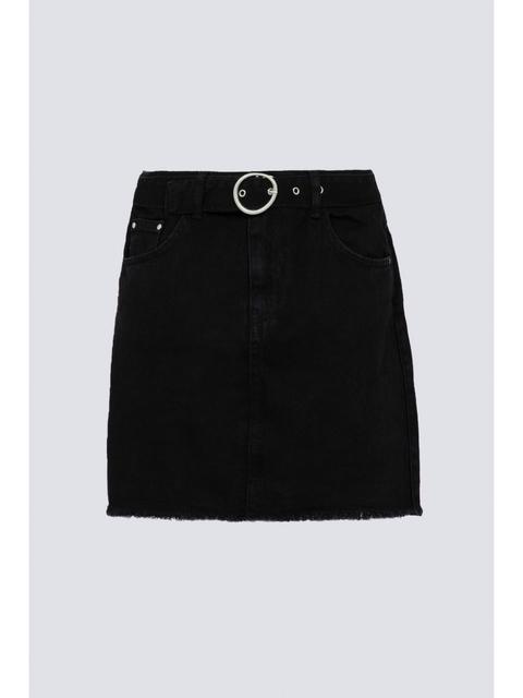 Black Girls Black Belted Denim Skirt 