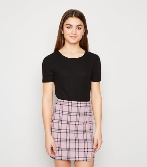 Pink checkered 2024 skirt new look