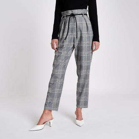 Black Check Tapered Rope Belt Trousers