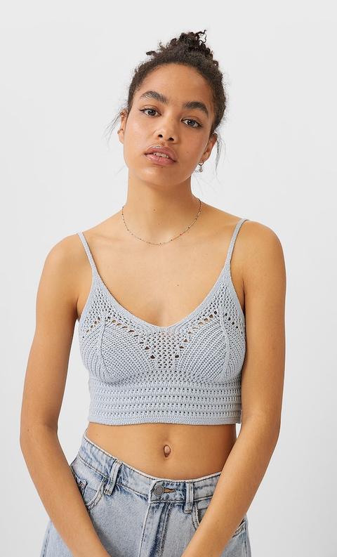 Stradivarius Bralette Crochet Femminile Celeste S