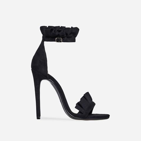 Florence Frill Detail Heel In Black Faux Suede, Black
