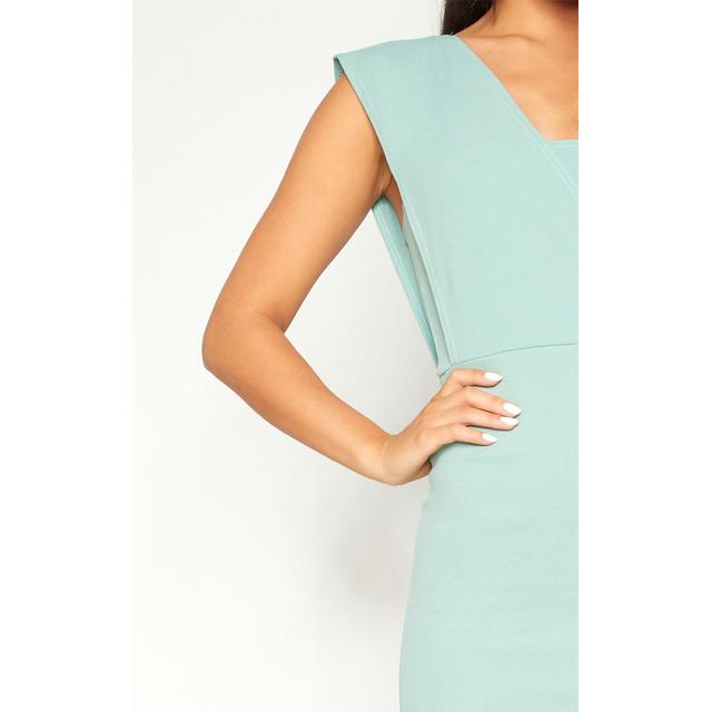 mint one shoulder draped midi dress