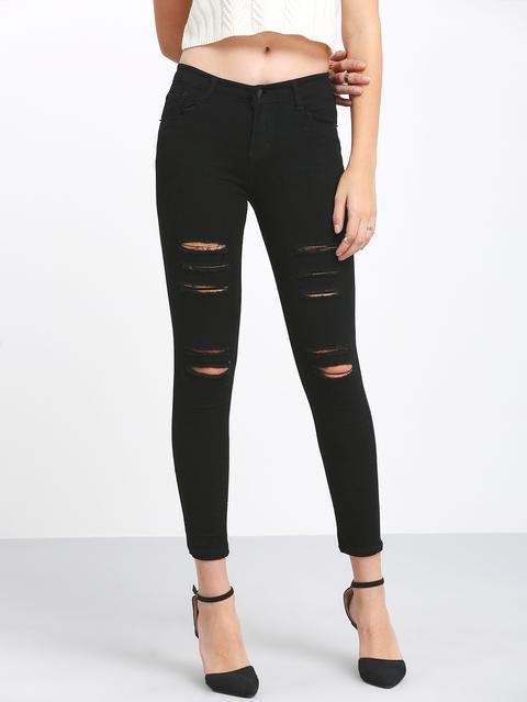 Pantaloni Skinny Neri Con Strappi