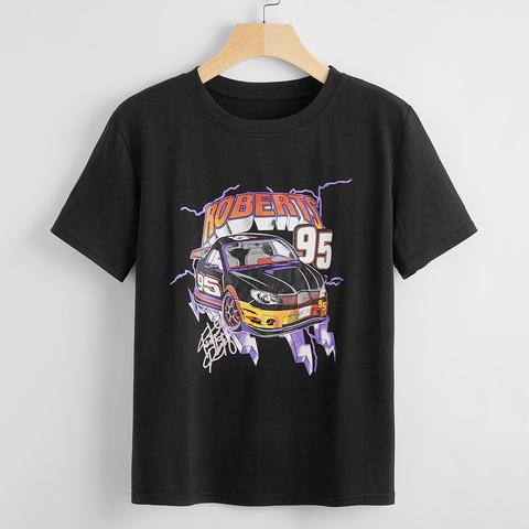 Letter And Car Graphic Tee