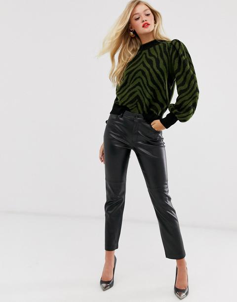 Mango Faux Leather Trousers In Black