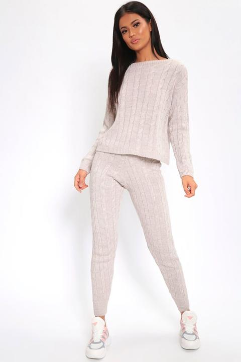 Stone Slash Neck Cable Knit Lounge Set