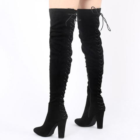 Stevie Over The Knee Boots In Black Faux Suede