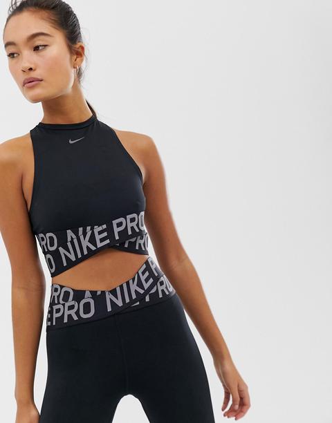 Nike Training – Schwarzes Crop-top Mit Überkreuzten Trägern