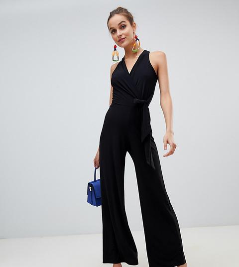 River Island - Tuta Jumpsuit Nera Allacciata Al Collo - Nero