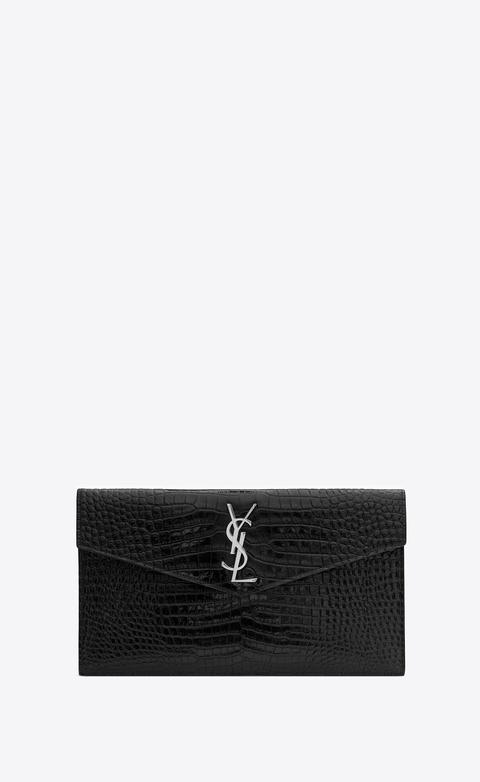 Uptown Pochette En Cuir Brillant Embossé Crocodile