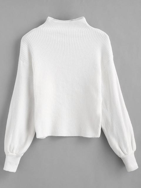 Blouson Sleeve Ribbed Funnel Sweater