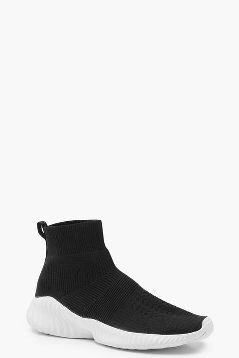 Zapatillas Deportivas Estilo Calcetín Con Plataforma En Punto De Rizo,  Negro de Boohoo en 21 Buttons