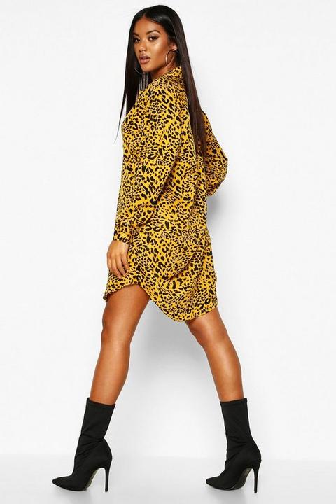 yellow leopard print shirt dress