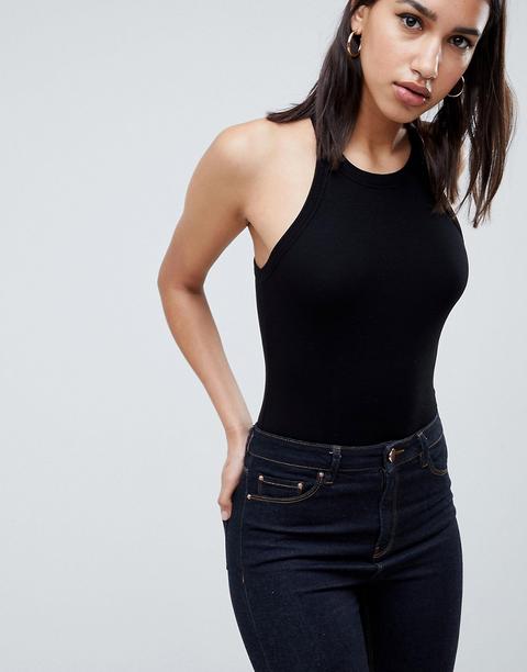 Body De Canalé Negro Con Cuello Subido Y Aberturas De Asos Design