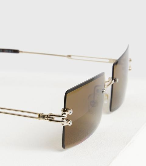 Dark Brown Rimless Rectangle Sunglasses New Look