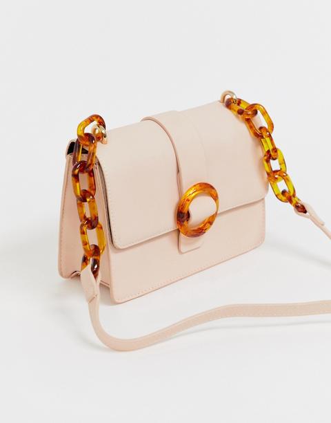 Pieces Cilla Tortoise Shell Buckle Cross Body Bag-cream